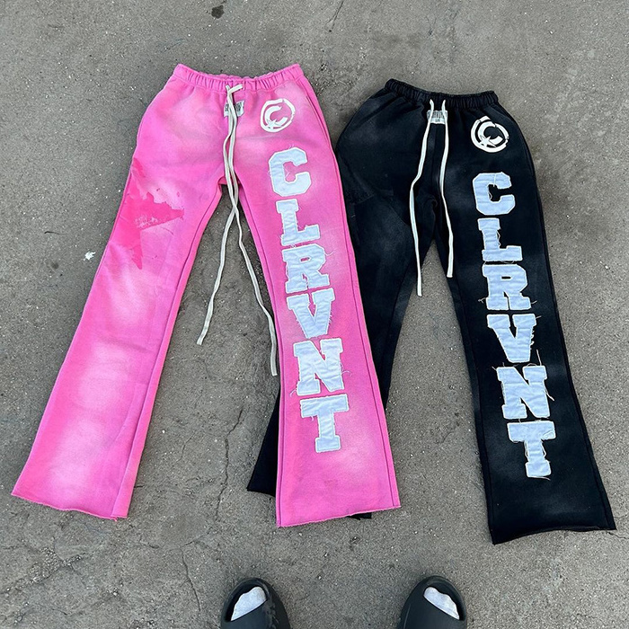 Huili Oem Heavyweight Jogger Pants Men Custom Embroidery Logo Patched Sunfaded Washed Straight Leg Raw Hem Sweatpants