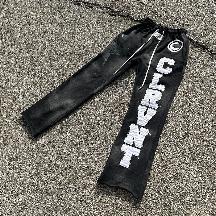 Huili Oem Heavyweight Jogger Pants Men Custom Embroidery Logo Patched Sunfaded Washed Straight Leg Raw Hem Sweatpants