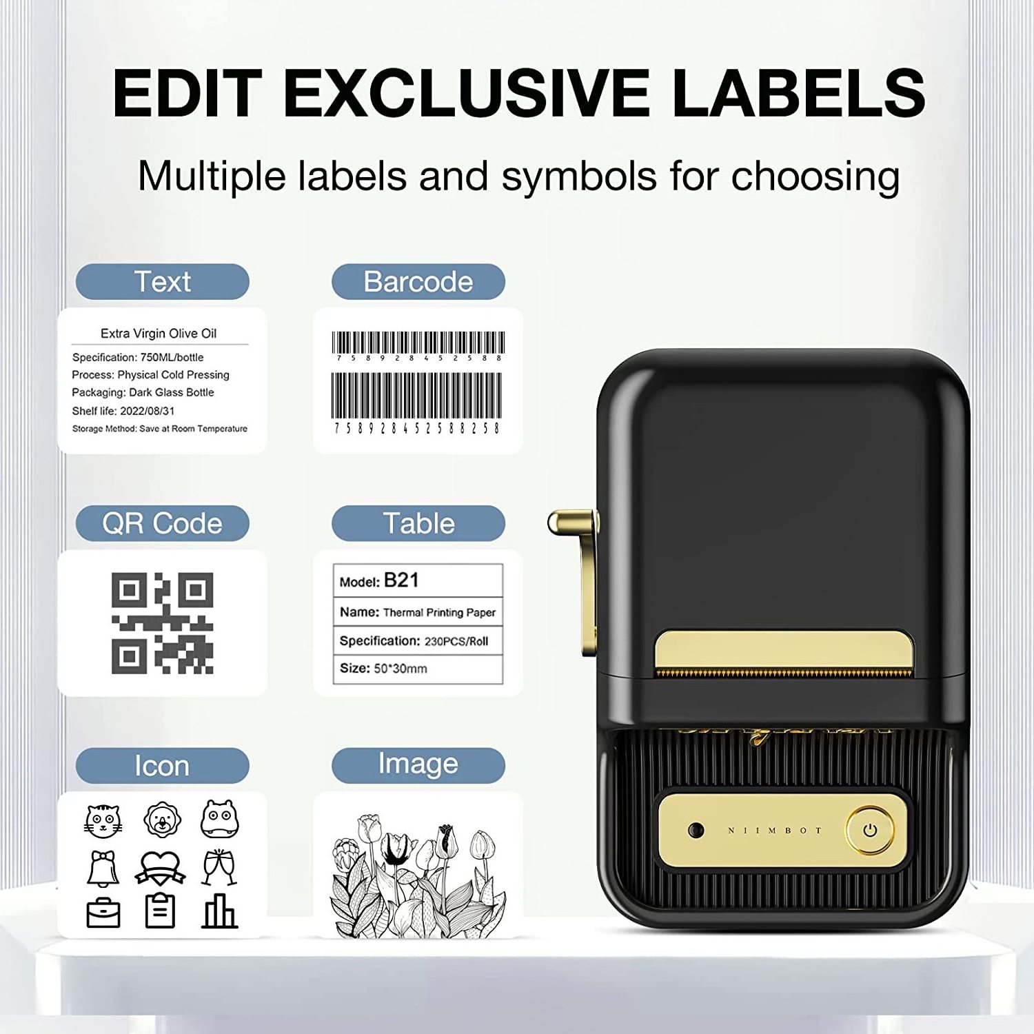 Niimbot B21 Barcode Qr Code Sticker Label Maker Portable Thermal Jewelry Sticker Mini Barcode Label Printer