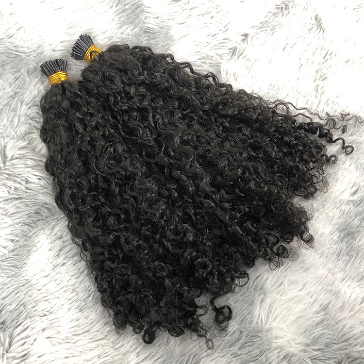 Wholesale Keratin Curly Human Hair I Tips 4B/4C Micro Link Indian Raw Cuticle Aligned Indian Remy Hair I Tip Human Hair