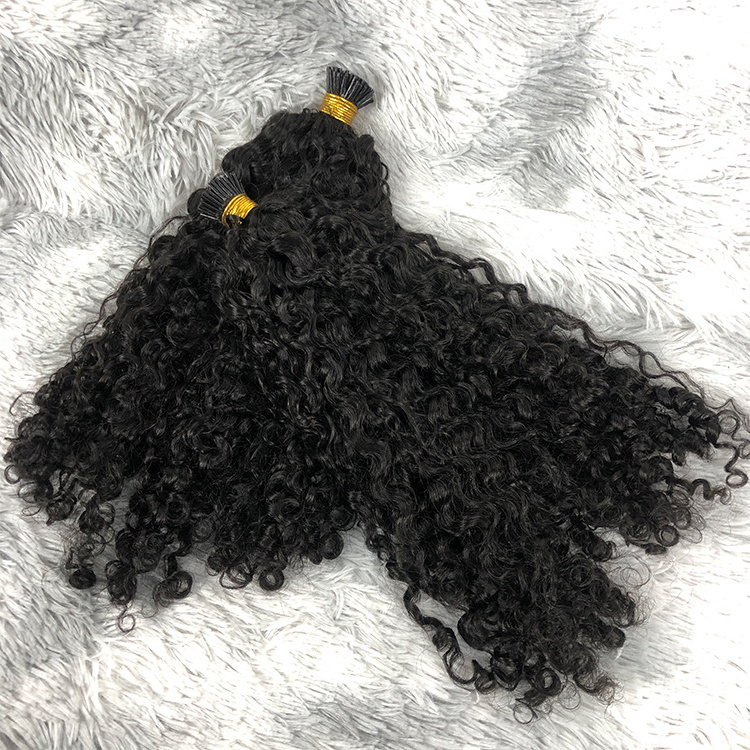 Wholesale Keratin Curly Human Hair I Tips 4B/4C Micro Link Indian Raw Cuticle Aligned Indian Remy Hair I Tip Human Hair