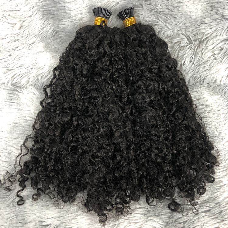 Wholesale Keratin Curly Human Hair I Tips 4B/4C Micro Link Indian Raw Cuticle Aligned Indian Remy Hair I Tip Human Hair