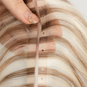 Invisible hole weft hair extensions raw cuticle aligned double drawn skin human hair pu weft with hole