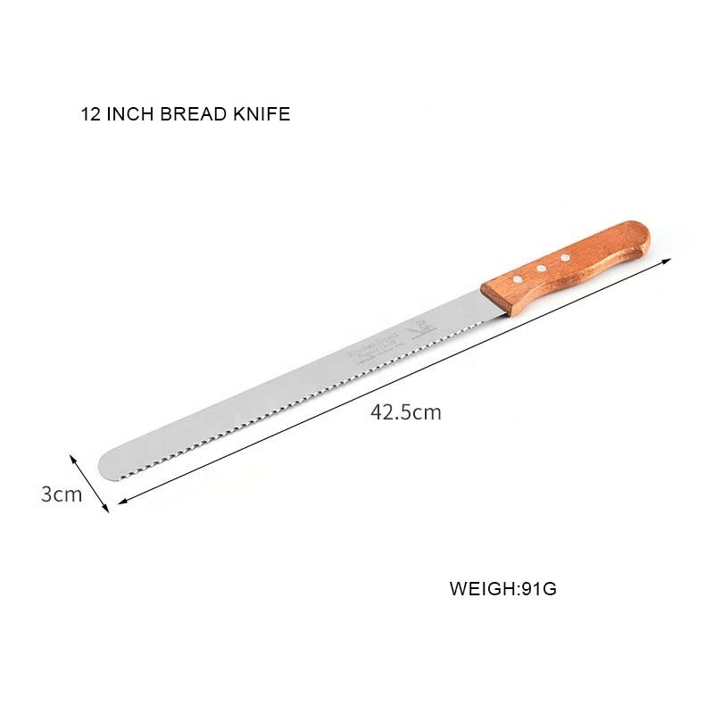 Factory 10/12/14 Inch Bread Knife Stainless Steel Serrated Baking Cake Knife