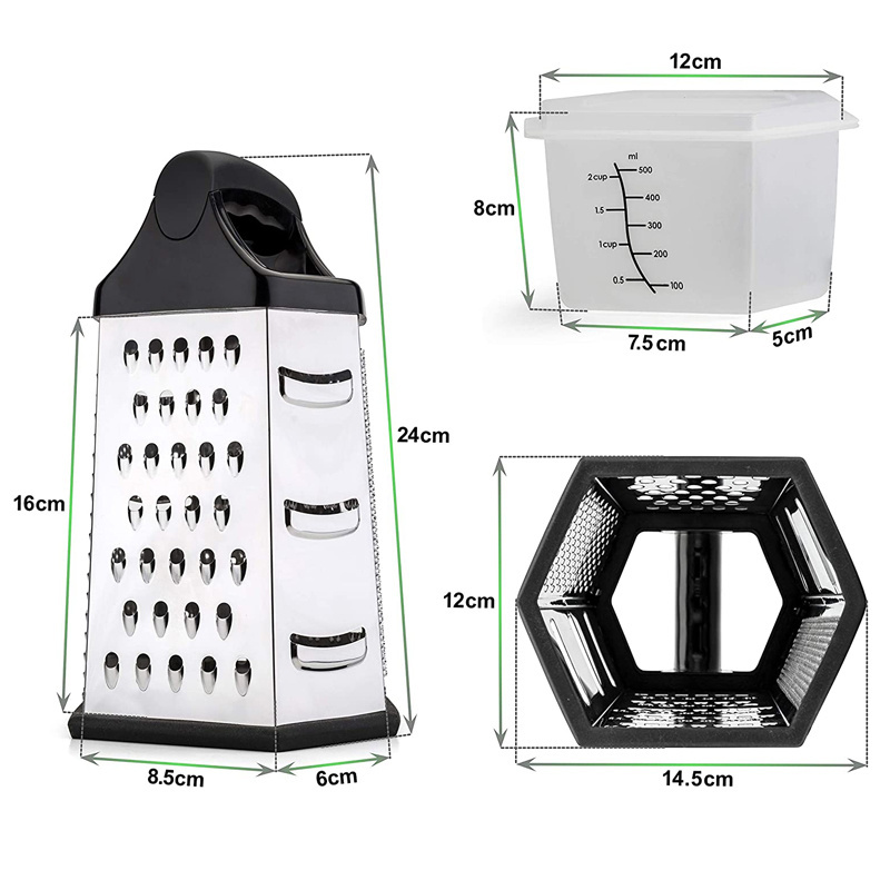 Multifunctional Zester With Storage Box 6 Sides Cheese Vegetable Grater With Container