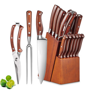 16 Pcs German Stainless Steel Kitchen Knife Set With Wooden Block and Sharpener