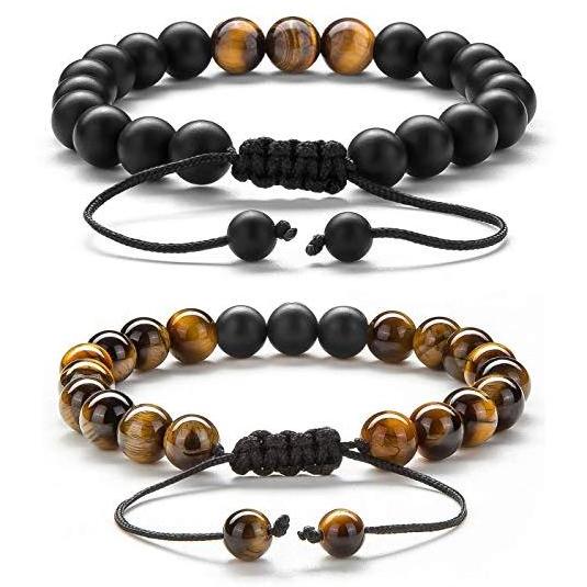 American New Tiger Eye Stone Couple Bracelet Frosted Black Agate Buddha Bead Bracelet Handwoven Jewelry Wholesale