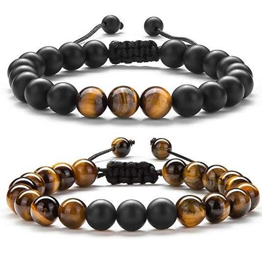 American New Tiger Eye Stone Couple Bracelet Frosted Black Agate Buddha Bead Bracelet Handwoven Jewelry Wholesale