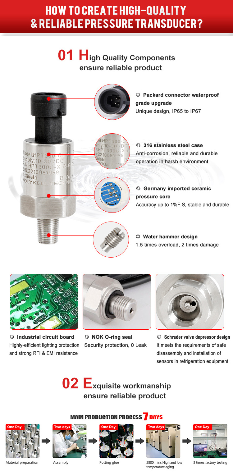 Holykell pressure transducer silicon oil pressure sensor pressure transmitter 0-16 for refrigerant