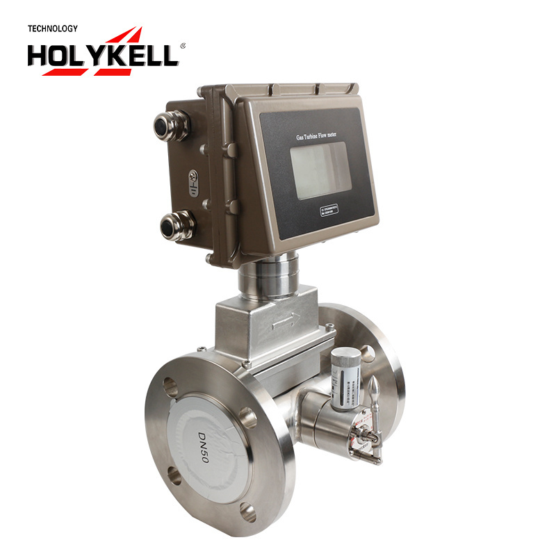 Holykell natural lpg gas turbine flow meter propane n2 nitrogen compressed air gas flow meter with LCD 4-20mA output