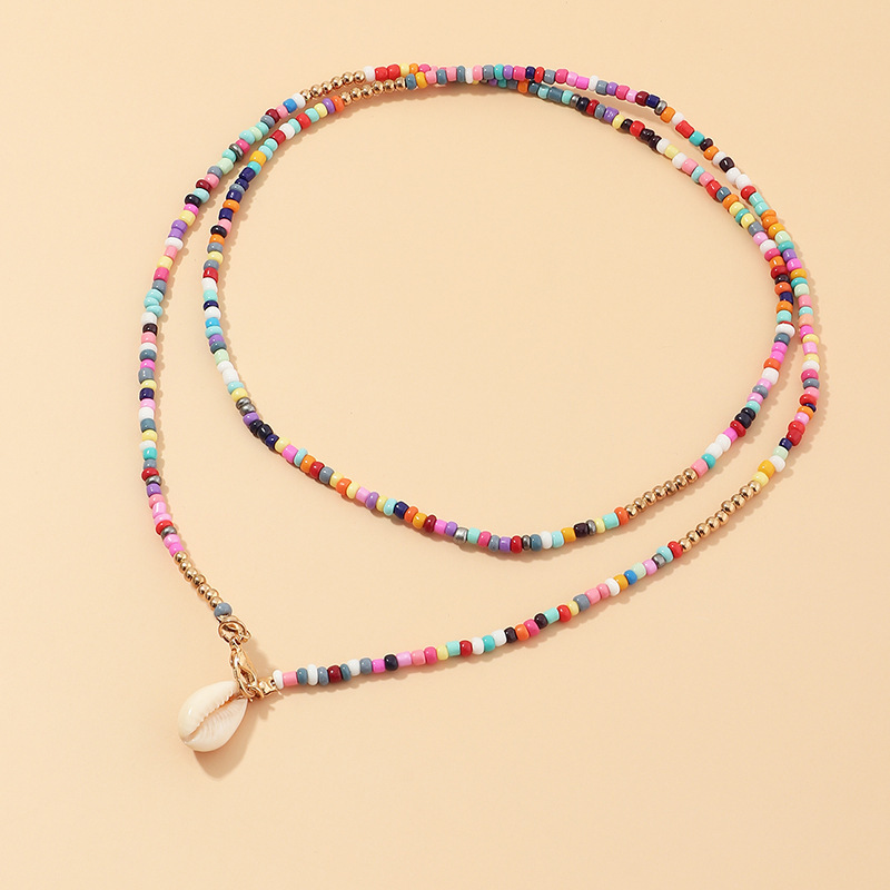 Summer Beach Bohemian Seed Bead Necklace Handmade Simple Shell Pendant Colorful Necklace For Women