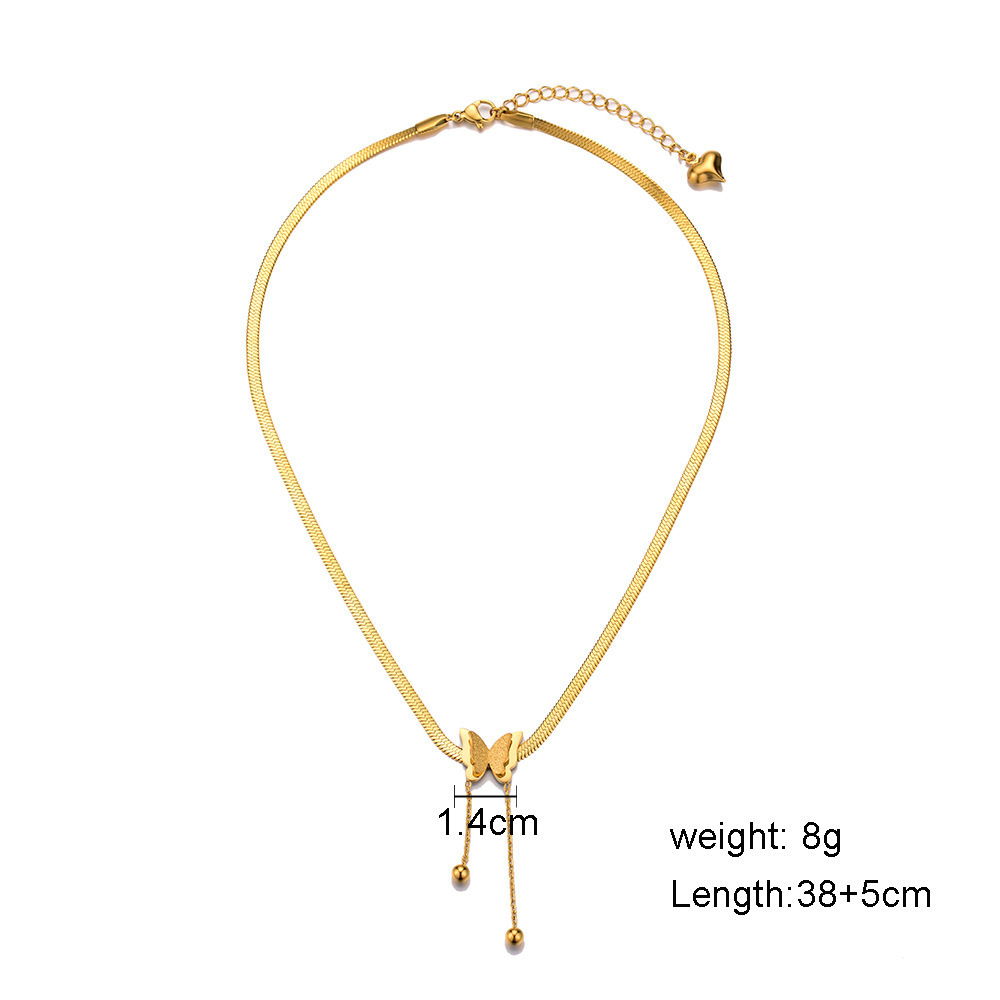 Fashion Stainless Steel Jewelry Snake Chain Simple Gold Plated 3D Butterfly Necklace For Women