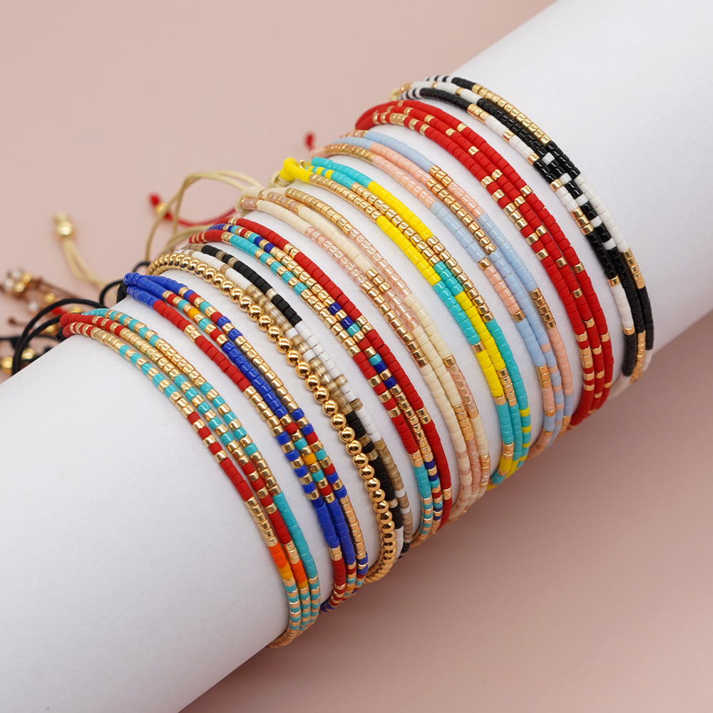 Colorful No Fade Waterproof Handmade Bead Bracelet Three Layer Stack Miyuki Bracelet For Women