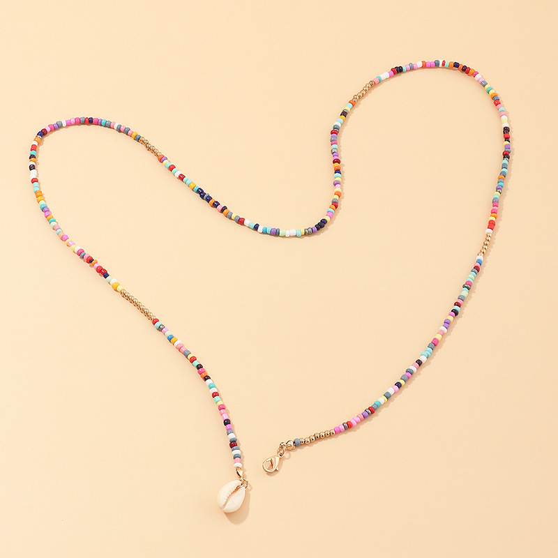 Summer Beach Bohemian Seed Bead Necklace Handmade Simple Shell Pendant Colorful Necklace For Women