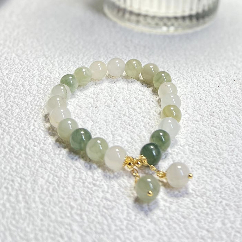 Hot-selling classic natural stone bead bracelet healing lucky crystal green jade bracelet with charm