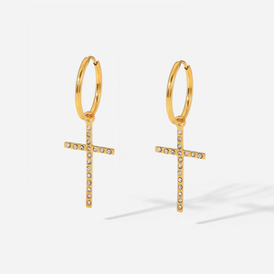 Titanium steel earrings 18K gold cross zirconium earrings stainless steel geometric fashion