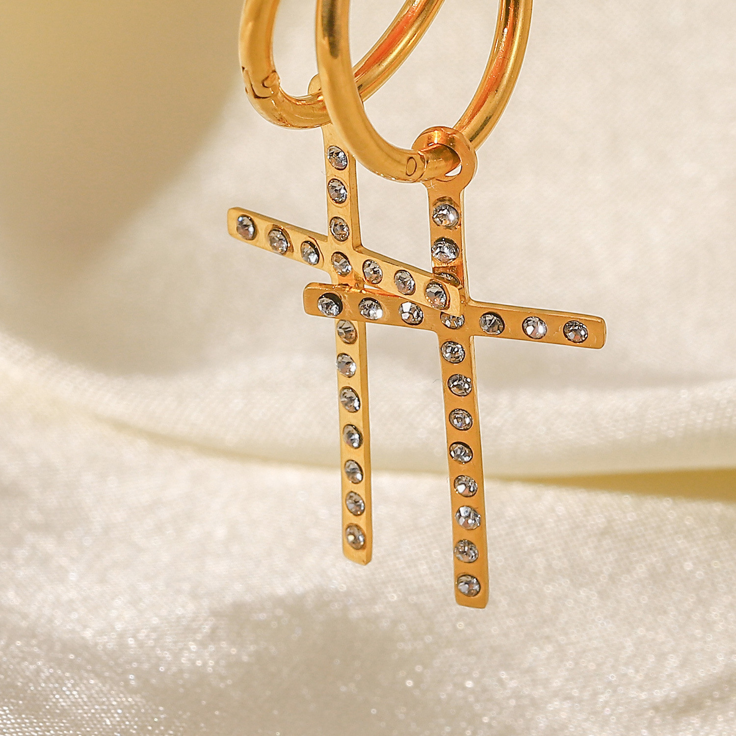 Titanium steel earrings 18K gold cross zirconium earrings stainless steel geometric fashion