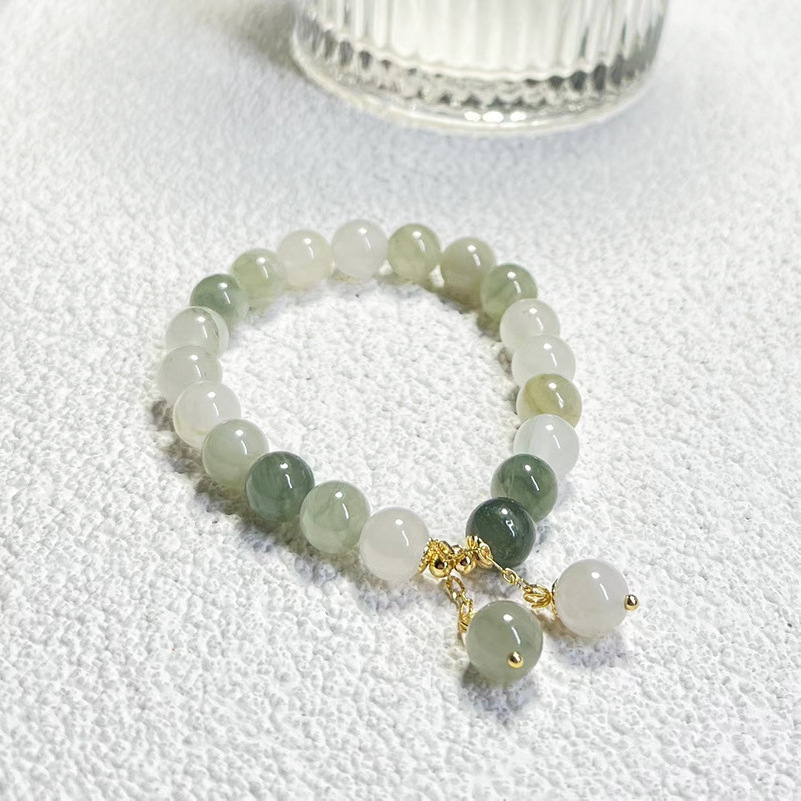 Hot-selling classic natural stone bead bracelet healing lucky crystal green jade bracelet with charm