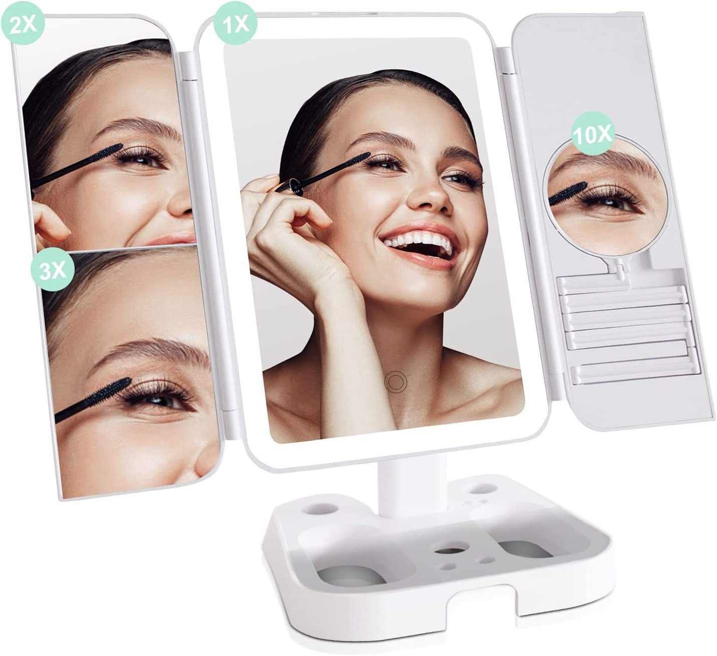 Trifold Led Lighted Makeup Mirror with 2X/3X/10X Magnification Vanity Mirror with 68 LED Lights