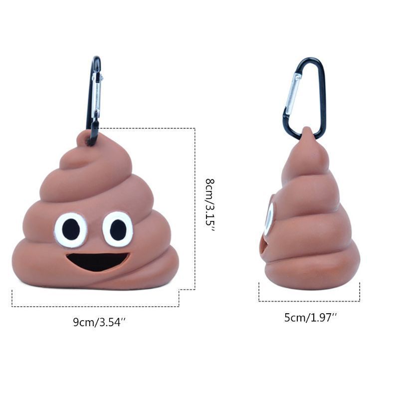 Dog Poop Bag And Holder Hands Free Silicone Shit Poop Shape Dog Poop Bag Holder Carrier with Carabiner Clip