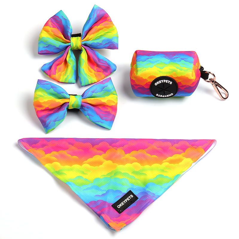 Wholesale Fashion Custom Logo Pattern Polyester Cute Luxury Pet Dog Bandana Matching Bow