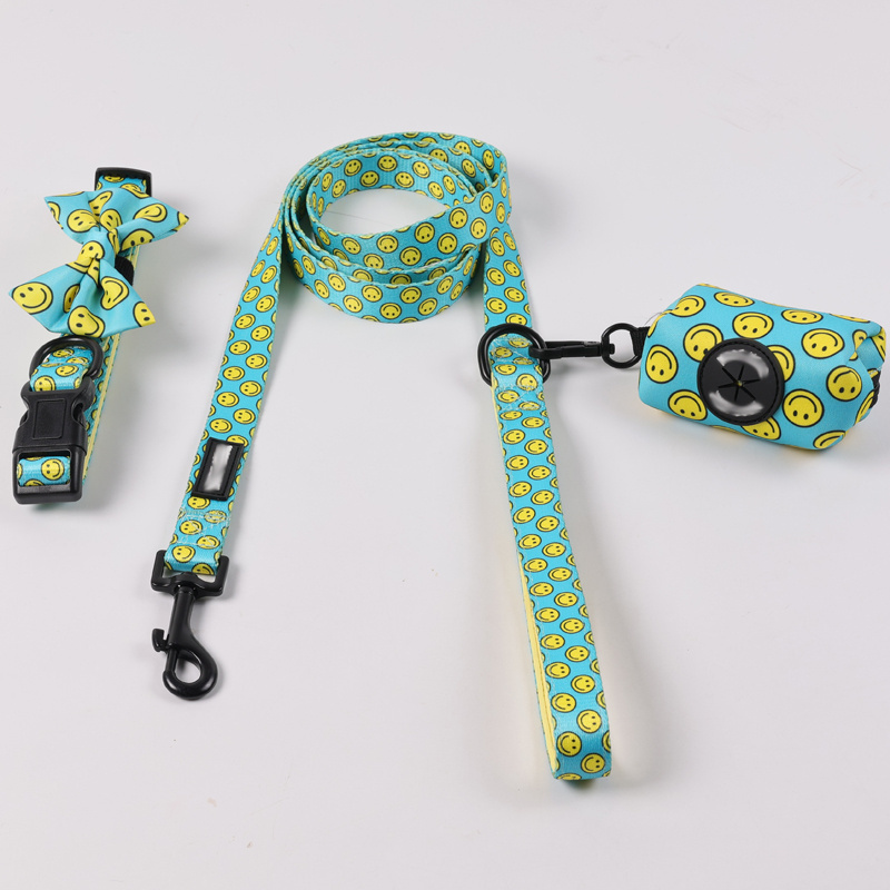 custom logo neoprene luxury designers green smile dog collar harness and leash set for small medium breed