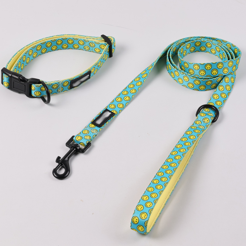 custom logo neoprene luxury designers green smile dog collar harness and leash set for small medium breed