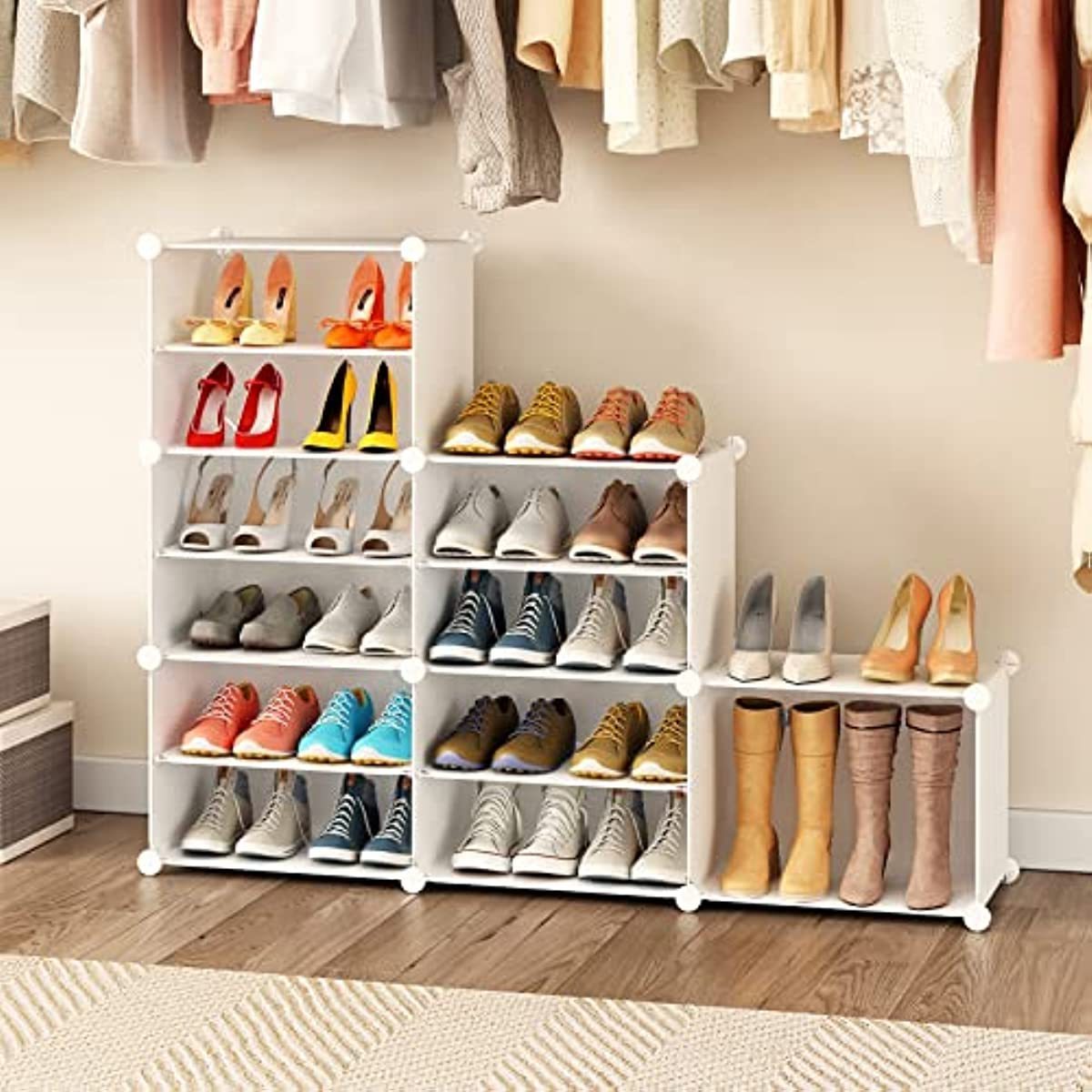 Portable Shoe Rack Organizer 24 Pairs Tower Shelf Storage Cabinet Stand Expandable for Heels  Boots Slippers  6 Tier White