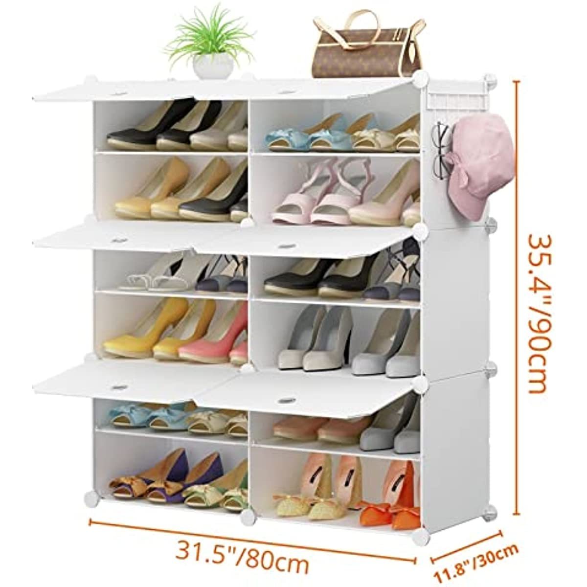 Portable Shoe Rack Organizer 24 Pairs Tower Shelf Storage Cabinet Stand Expandable for Heels  Boots Slippers  6 Tier White