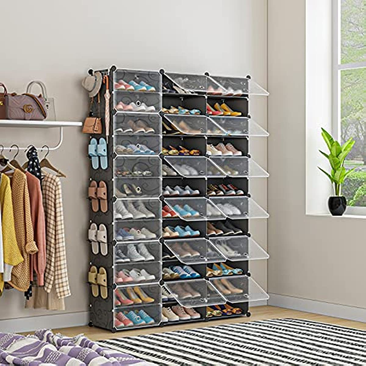 72 Pairs Shoe Rack Organizer Expandable Shoe Storage Cabinet Narrow Standing  Space Saver Shoe Rack