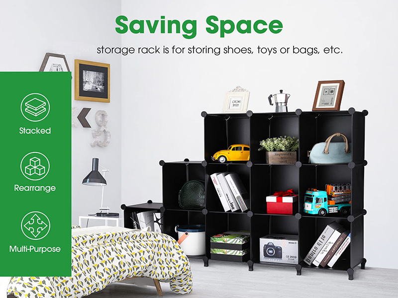 Modern black 12-cube closet cubby clothes storage for home