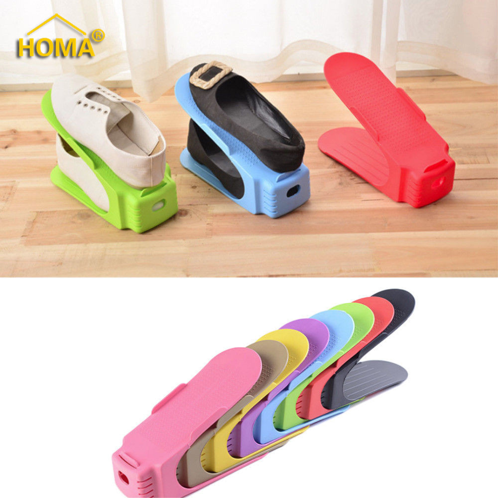 Wholesale plastic double layer adjustable shoe slots organizer