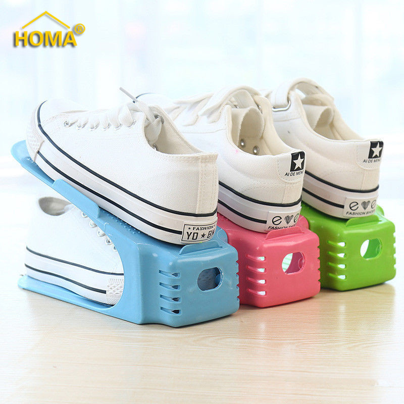 Wholesale plastic double layer adjustable shoe slots organizer