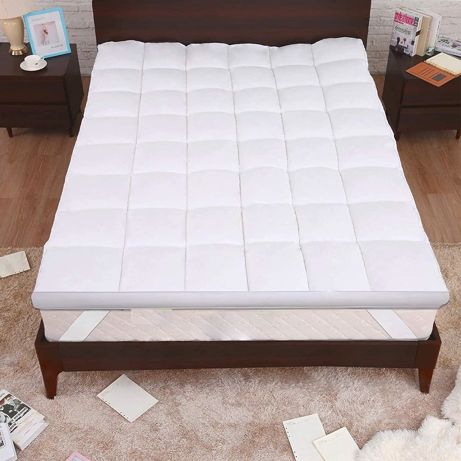 Mattress Pad Thick, King Thick Pillowtop Topper Mattress Cover Quilted Fitted Mattress Pad