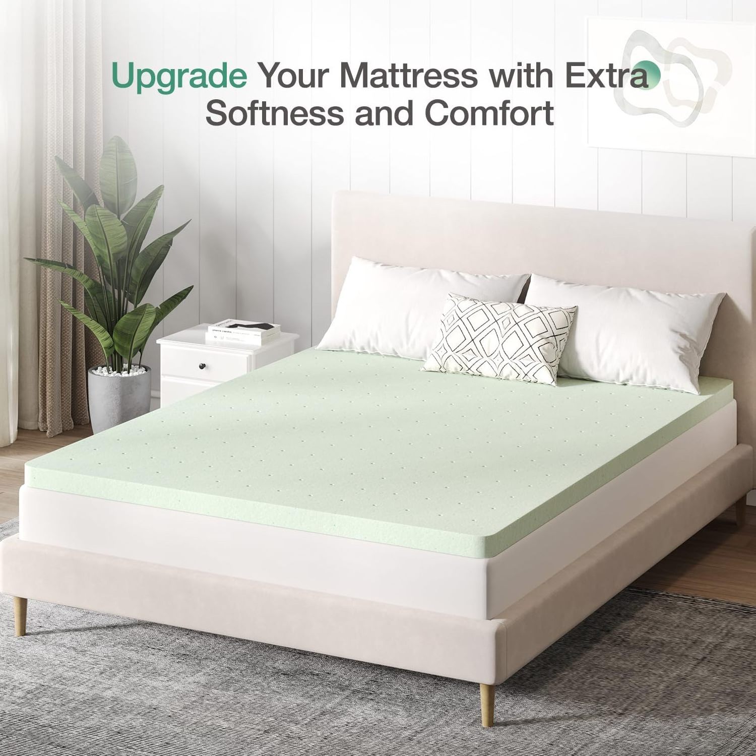 Queen Mattress Topper Memory Foam, Bed Topper for Pressure Relief, Breathable Mattress Pad with Removable