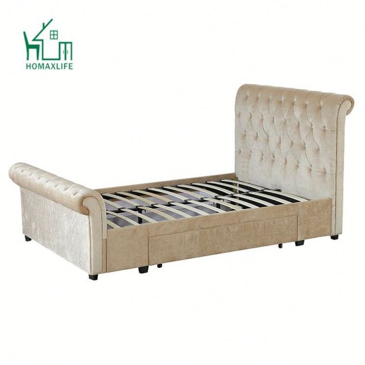 Free Sample Leather Platform Queen Size Sleigh Bed