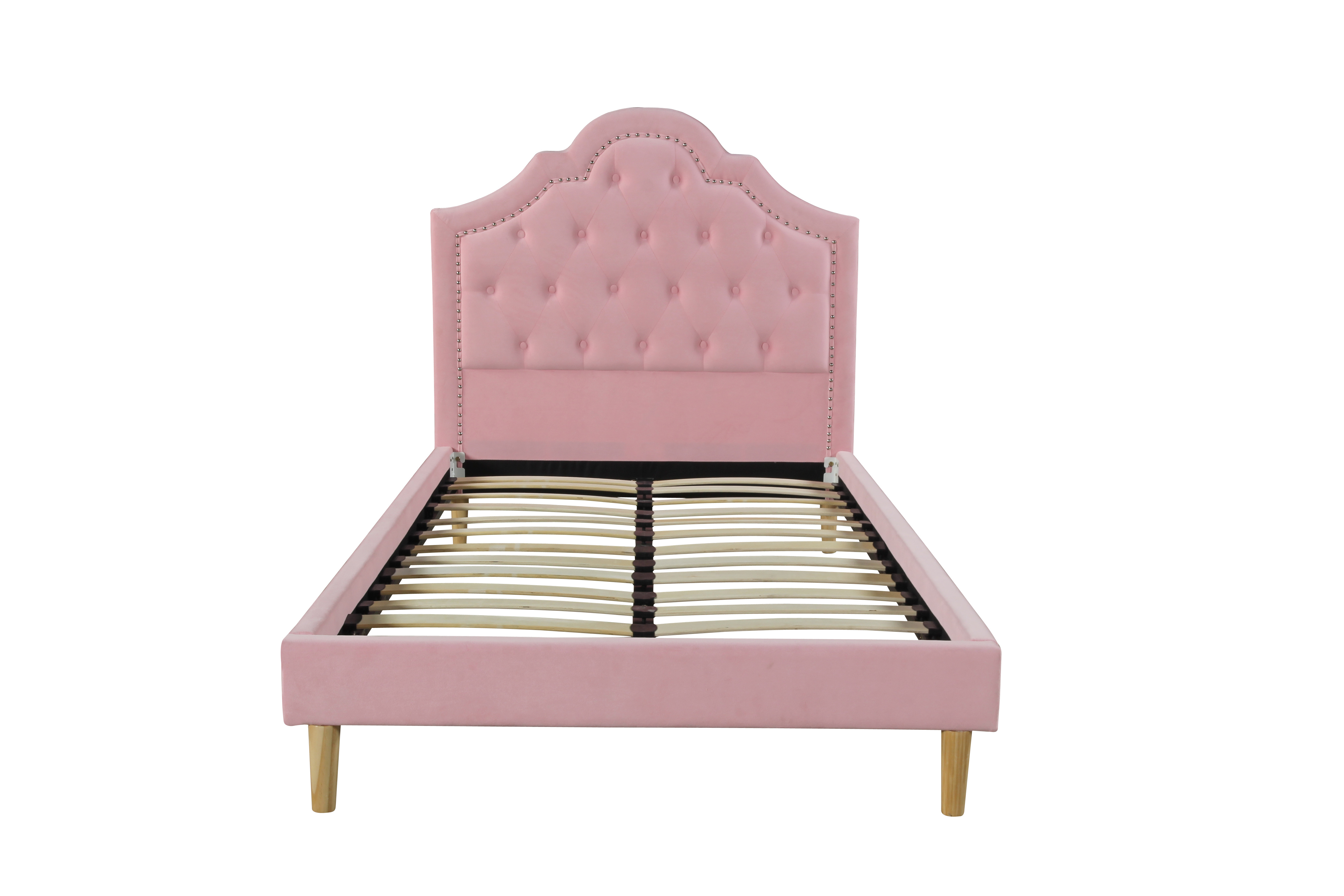 Customize sleep beds base wood platform velvet button-tufted padding headboard wooden upholstered bed frames