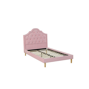 Customize sleep beds base wood platform velvet button-tufted padding headboard wooden upholstered bed frames