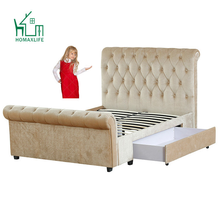 Free Sample Leather Platform Queen Size Sleigh Bed