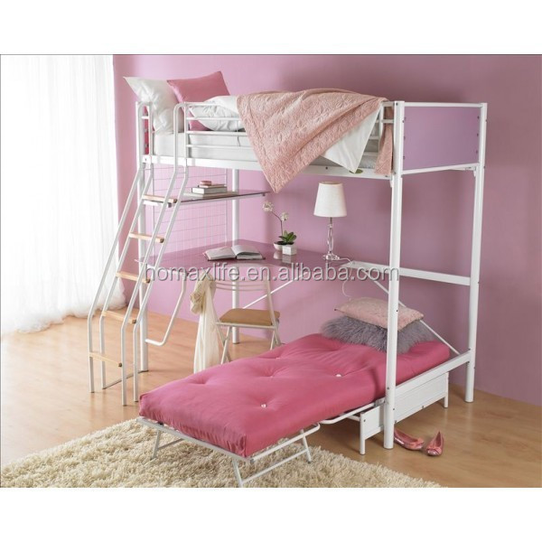 Hot selling fashion modern furniture metal full size adult loft bed with computer desk