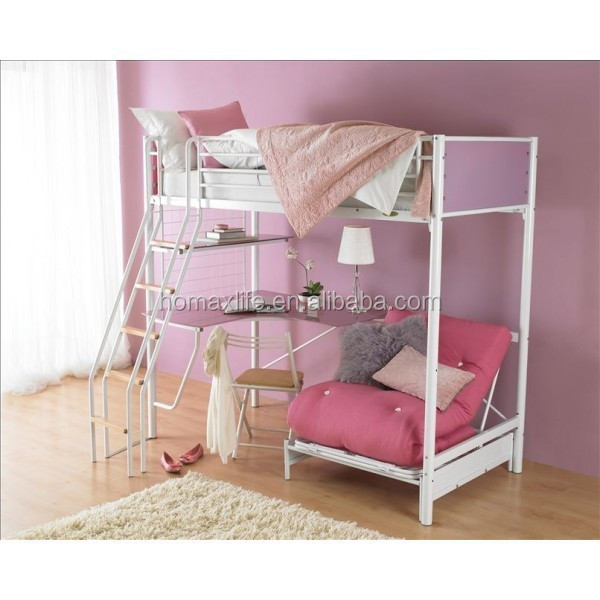 Hot selling fashion modern furniture metal full size adult loft bed with computer desk