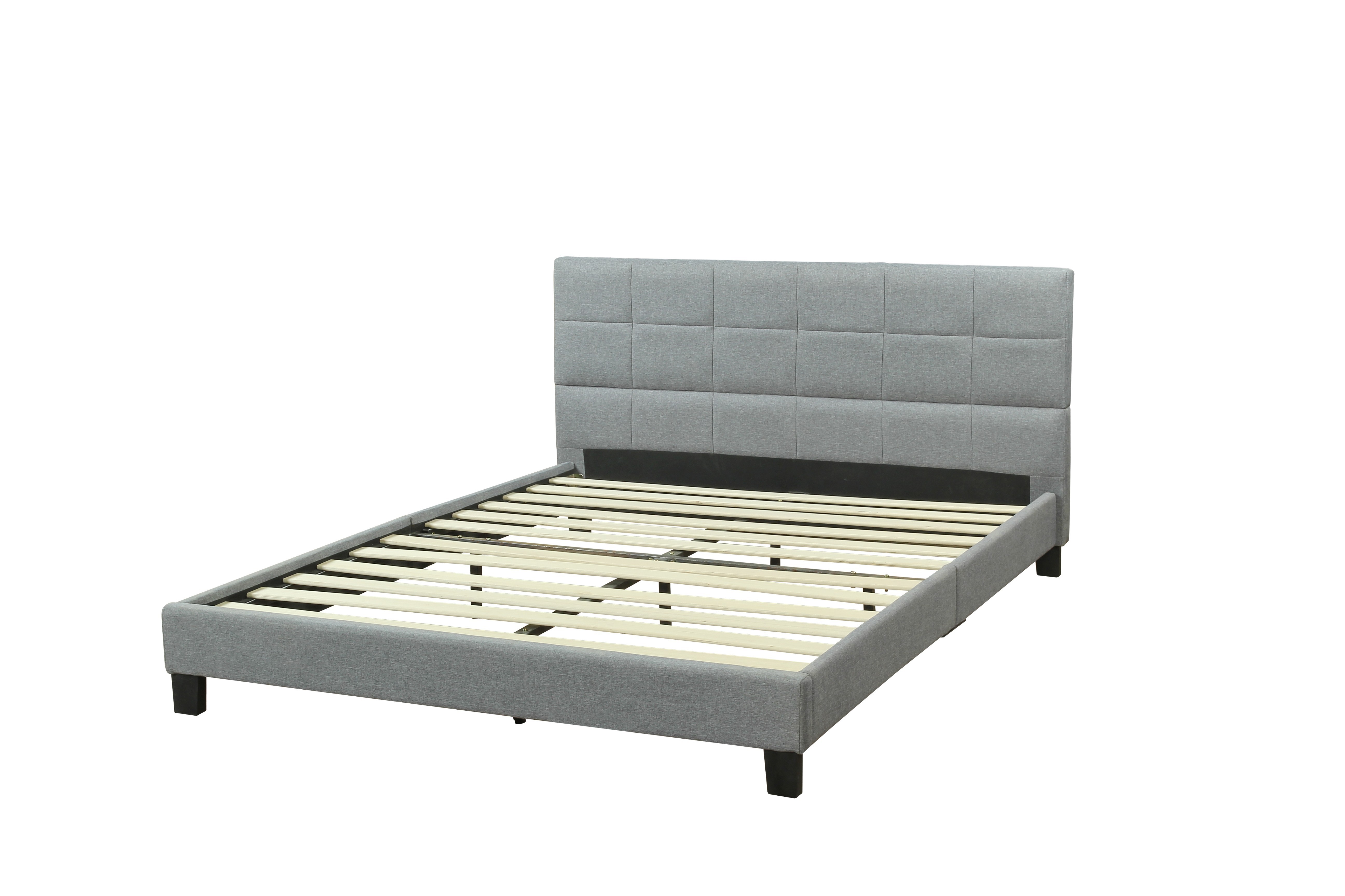 Bright Gray Large Platform Wooden Bed Frame With Velvet Headboard Suitable For Many Styles Quality Bedroom Furniture