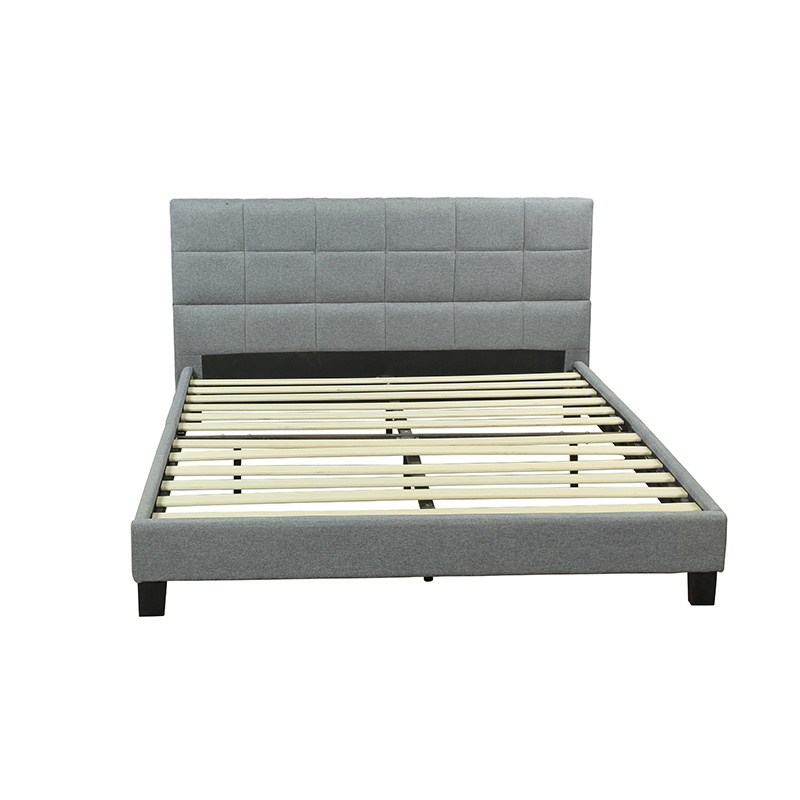 Bright Gray Large Platform Wooden Bed Frame With Velvet Headboard Suitable For Many Styles Quality Bedroom Furniture