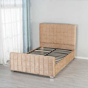 Elegant Brown Large Low Platform Bed Frame Square Design Velvet Material With Headboard And Footboard Hot Listing