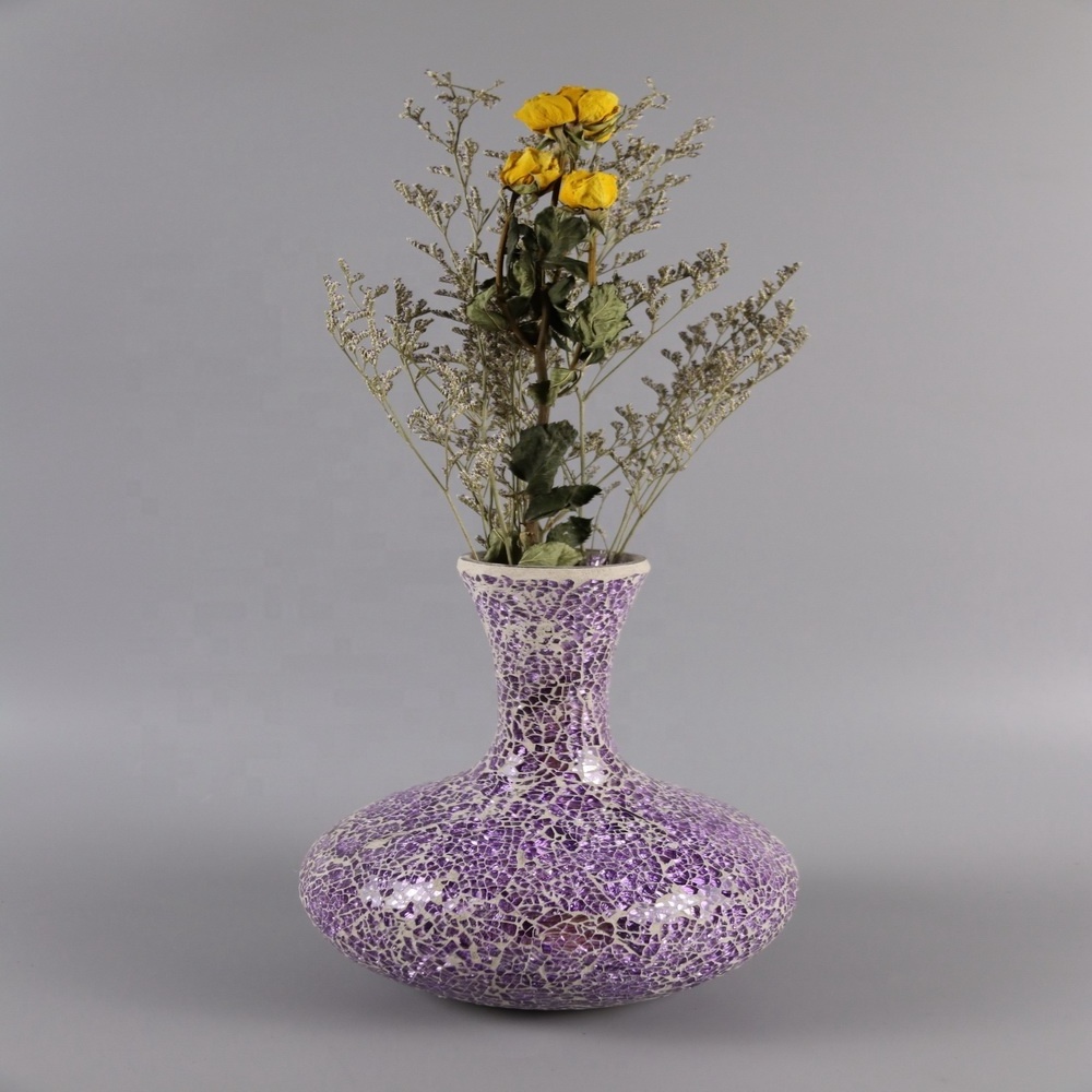 factory direct bowling shape glass mosaic vase with flowers for sale