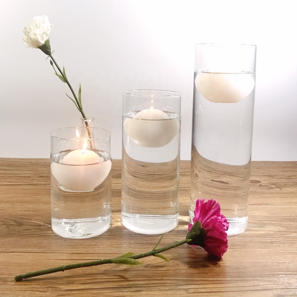 2020 new arrival glass cylinder candle vase with floating candle for luxury wedding