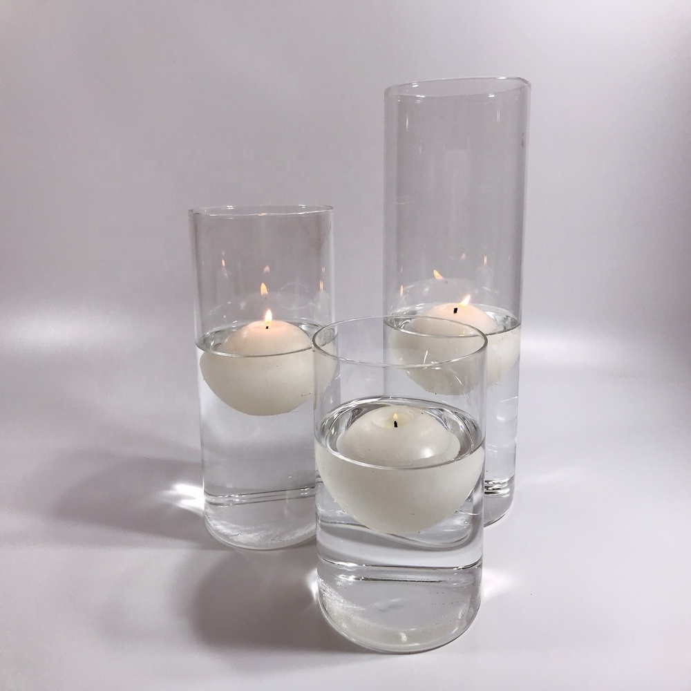 2020 new arrival glass cylinder candle vase with floating candle for luxury wedding