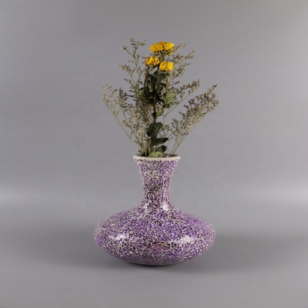 factory direct bowling shape glass mosaic vase with flowers for sale