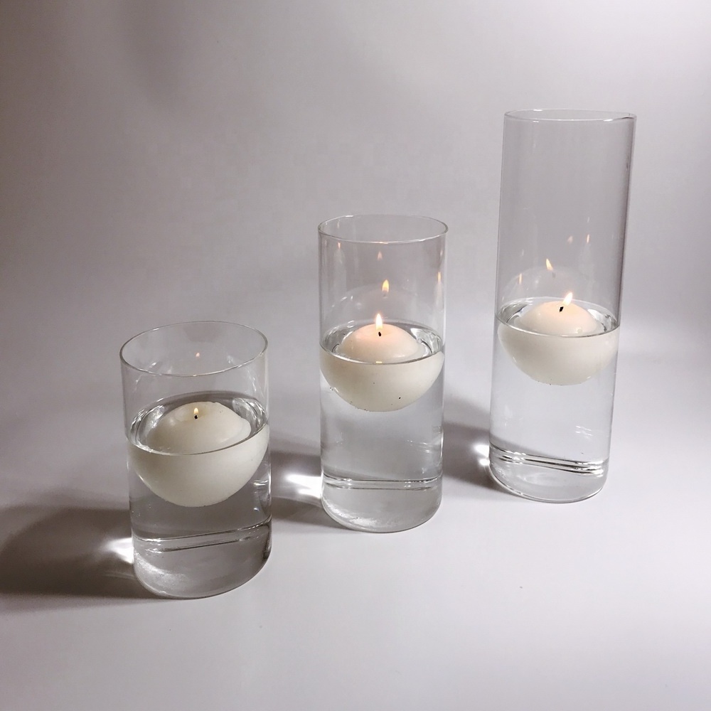 2020 new arrival glass cylinder candle vase with floating candle for luxury wedding