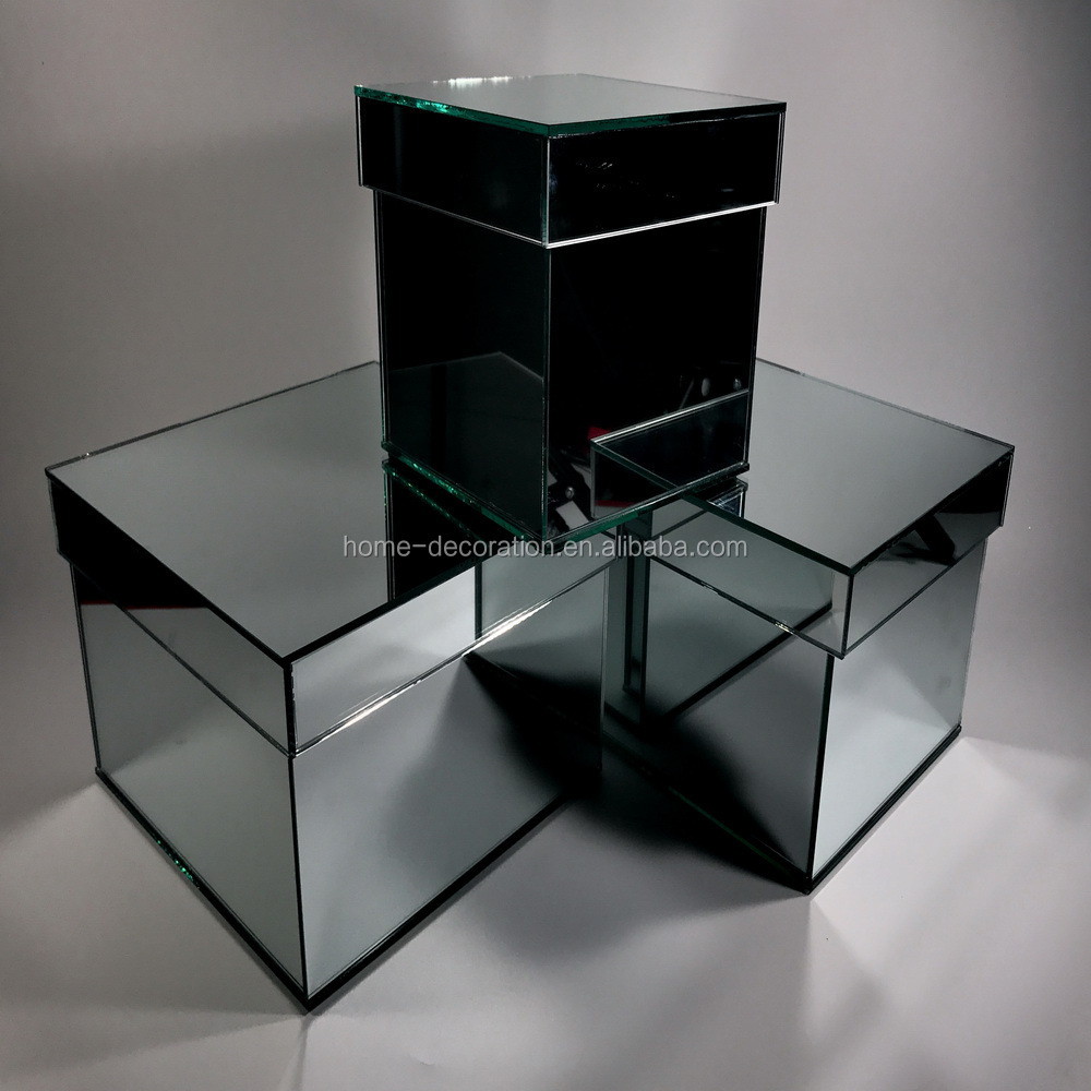 silver glass mirror mosaic box vase with lid